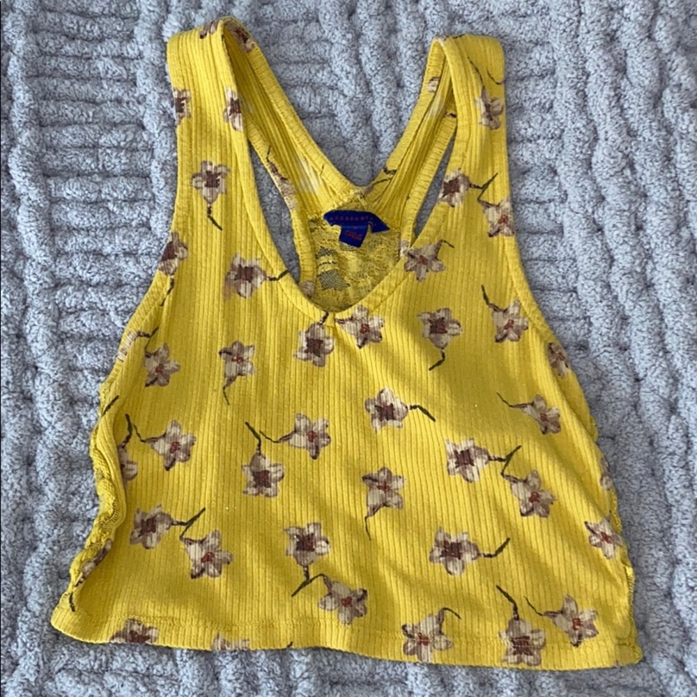aeropostale yellow floral crop tank with lace back
